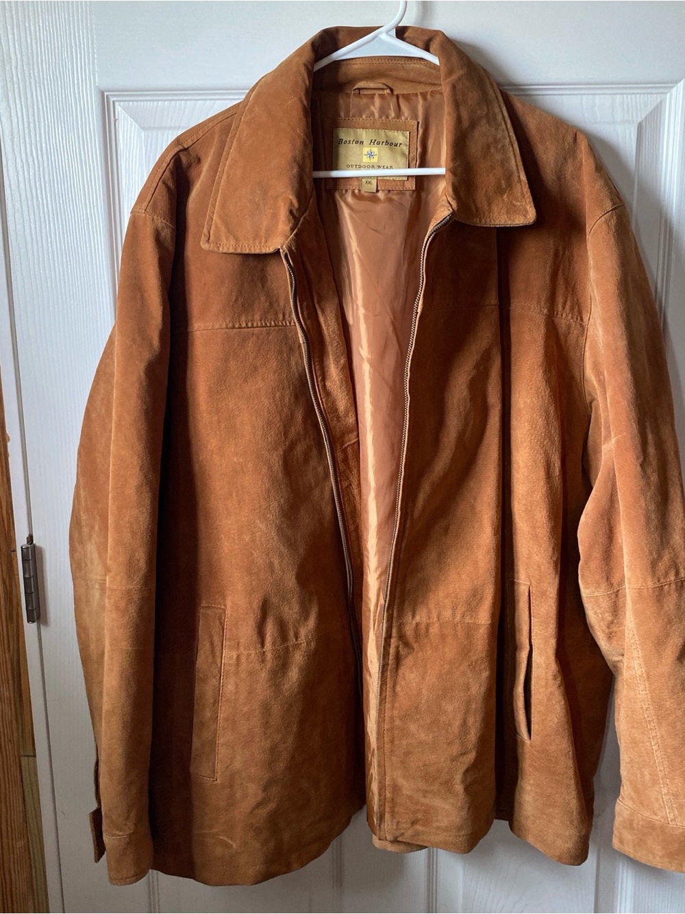 Boston Harbour tan Brown soft Suede Leather Jacket XXL outdoor wear collared
